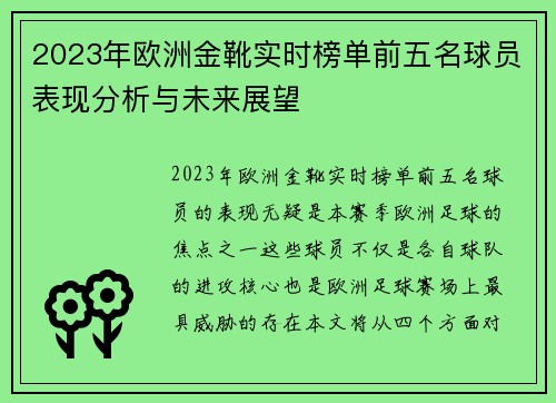 2023年欧洲金靴实时榜单前五名球员表现分析与未来展望